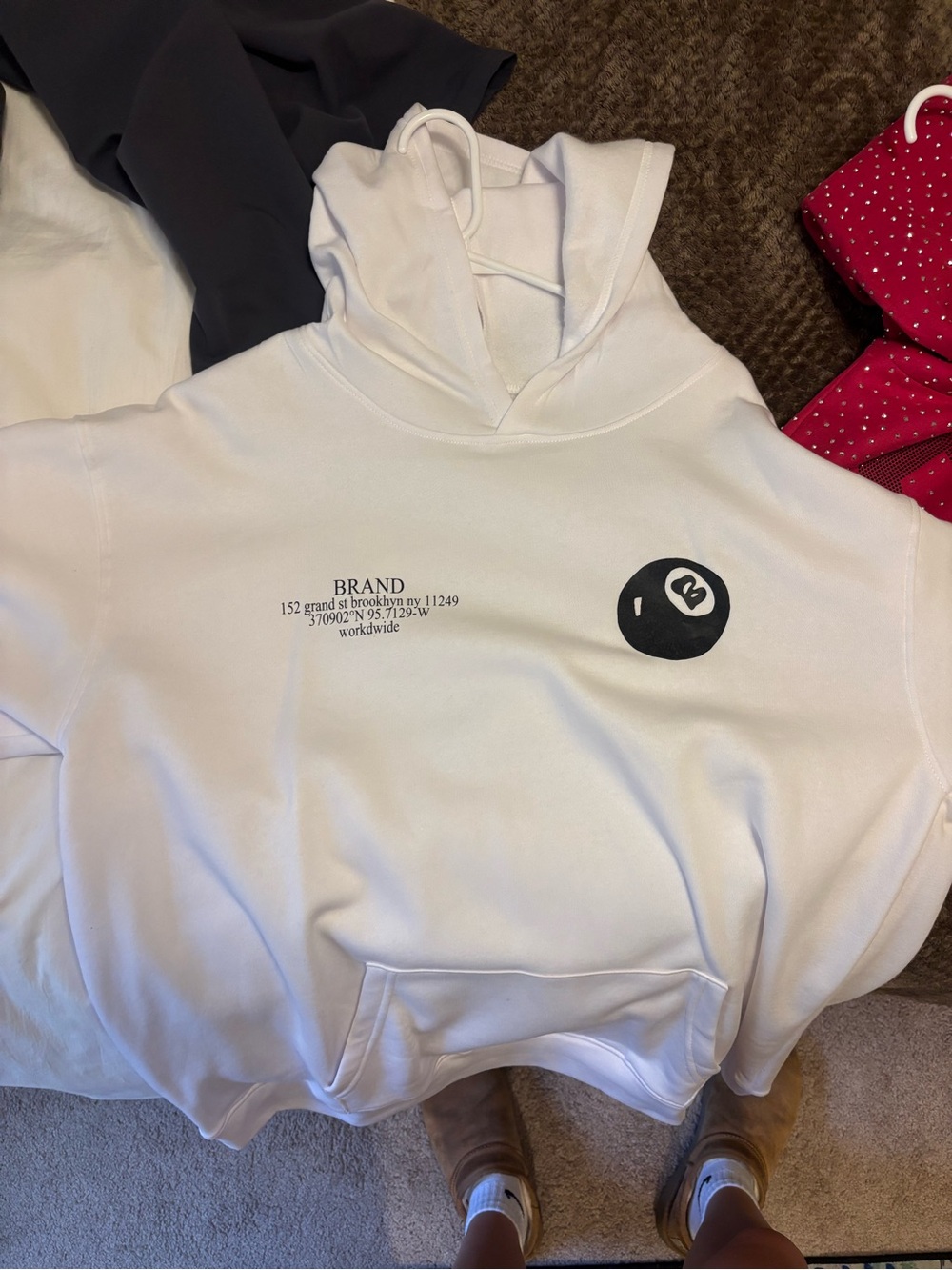 White Hoodie with Minimal Black Graphics
